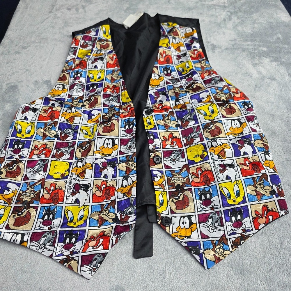 Looney‎ Tunes Men's Multicolored Vintage Cartoon Button-Up Satin Vest